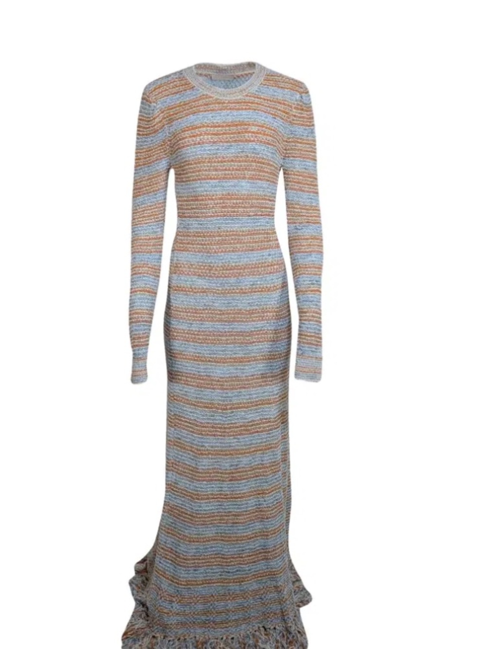 Ulla Johnson Striped Long-Sleeve Maxi Dress in Light Blue and Tan